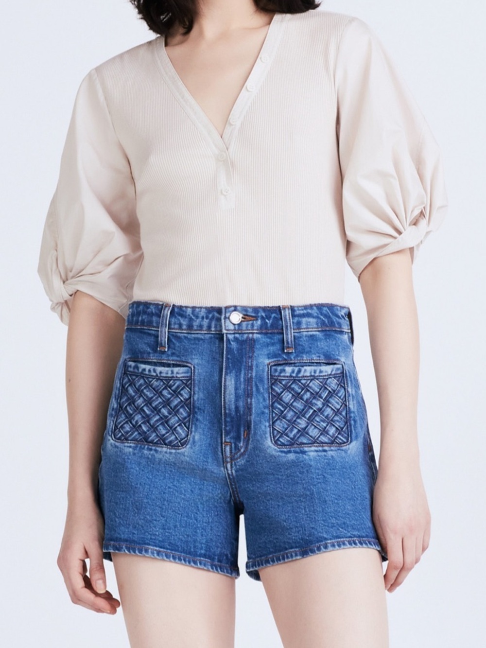 DEREK LAM 10 CROSBY LUNA HIGH RISE SHORT $255 Quilted Pocket Denim Shorts Sz 25